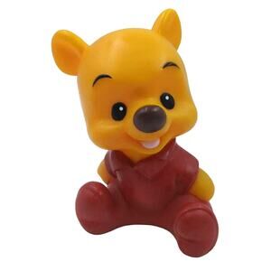 Vintage Disney Baby Winnie The Pooh Piggy 6.5” Bank Yellow Red Hard Plastic Coin